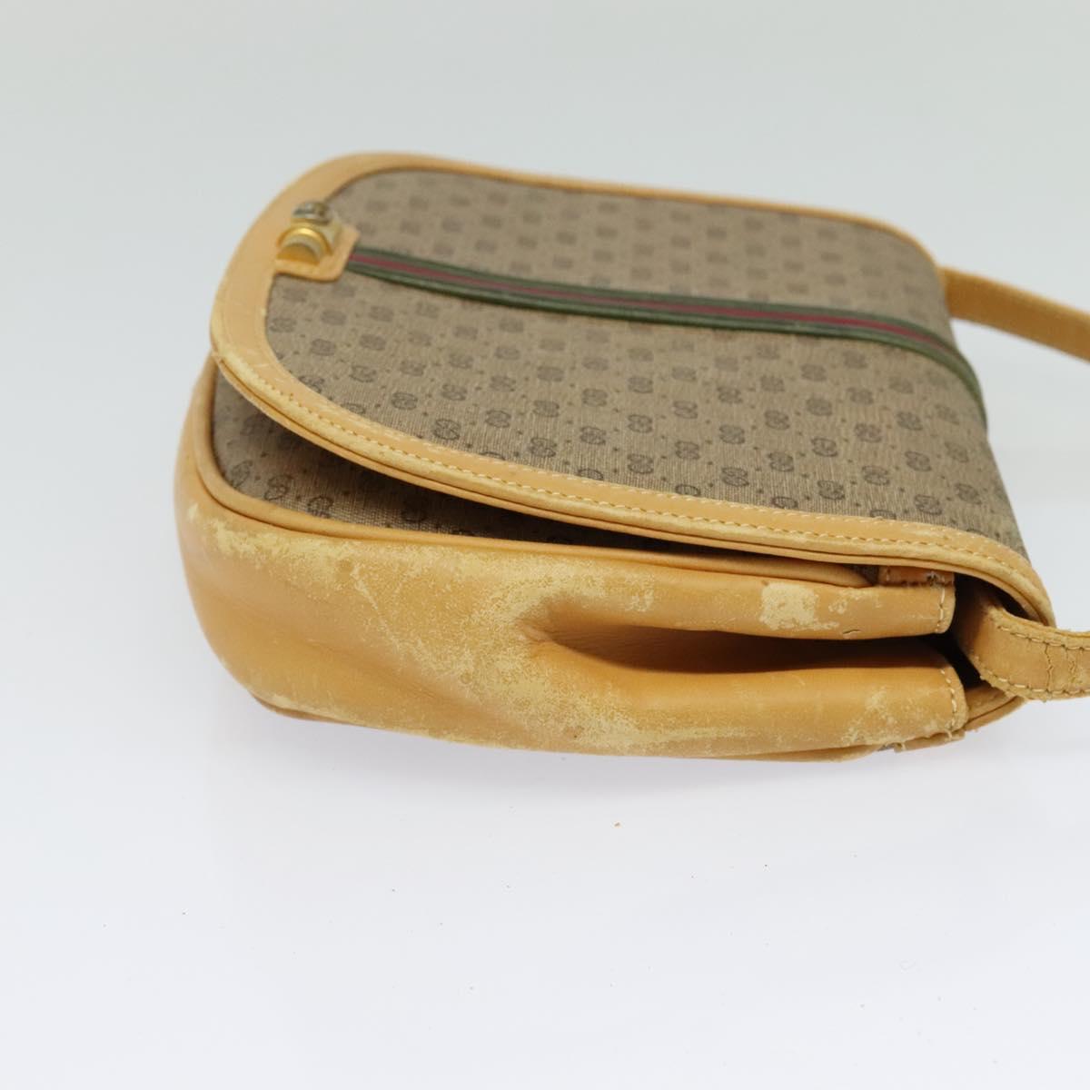 GUCCI Micro GG Supreme Web Sherry Line Shoulder Bag PVC Beige Gold Auth 123106