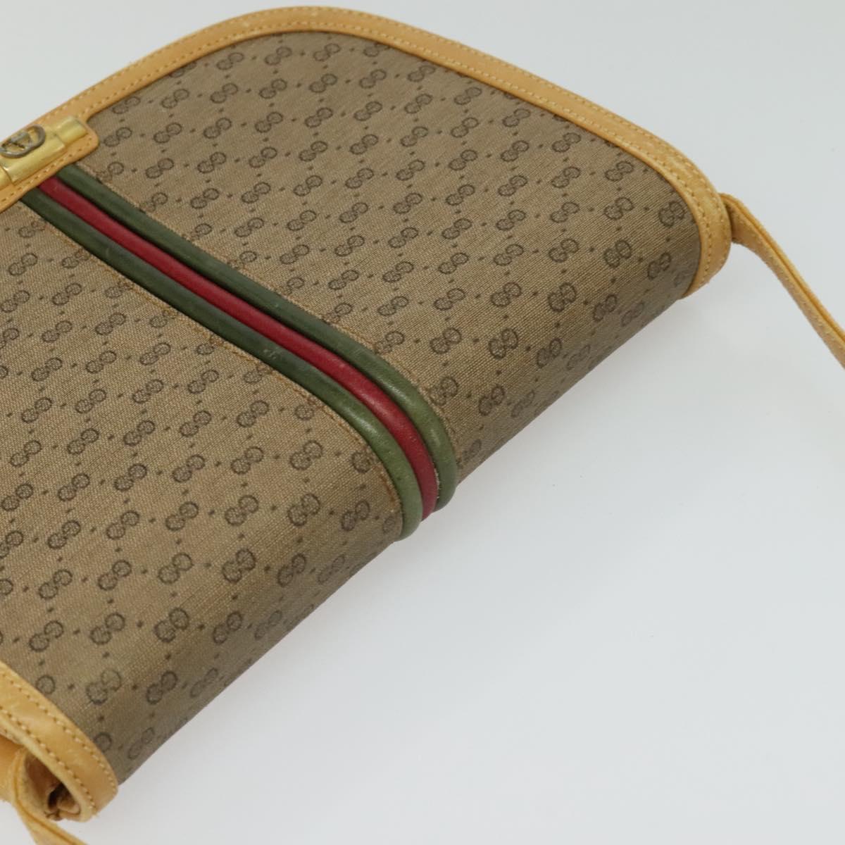 GUCCI Micro GG Supreme Web Sherry Line Shoulder Bag PVC Beige Gold Auth 123106
