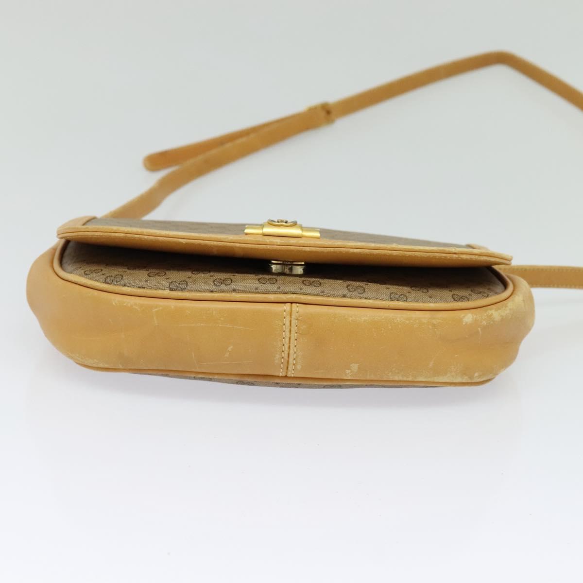 GUCCI Micro GG Supreme Web Sherry Line Shoulder Bag PVC Beige Gold Auth 123106
