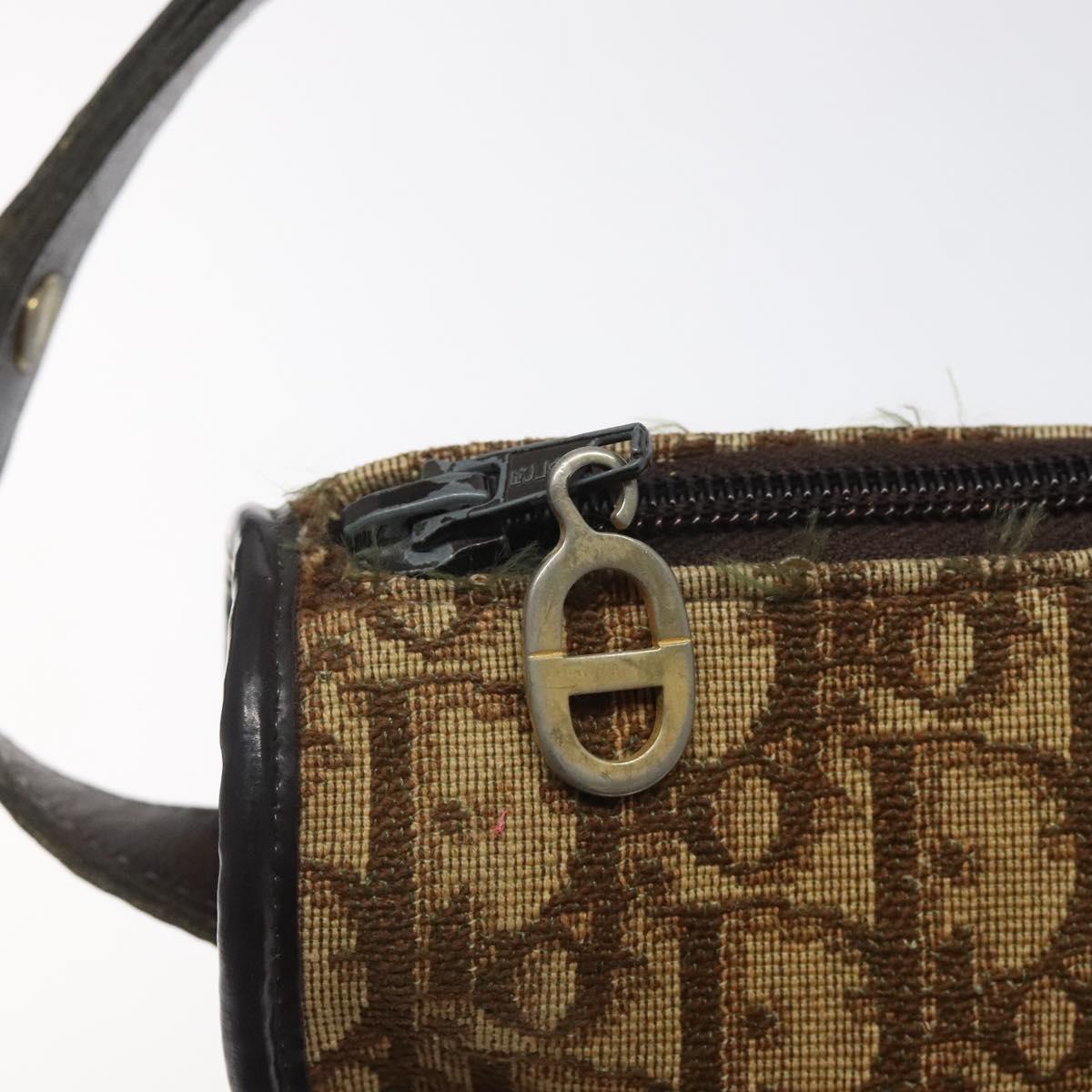 Christian Dior Trotter Canvas Shoulder Bag Brown Gold Auth 123107
