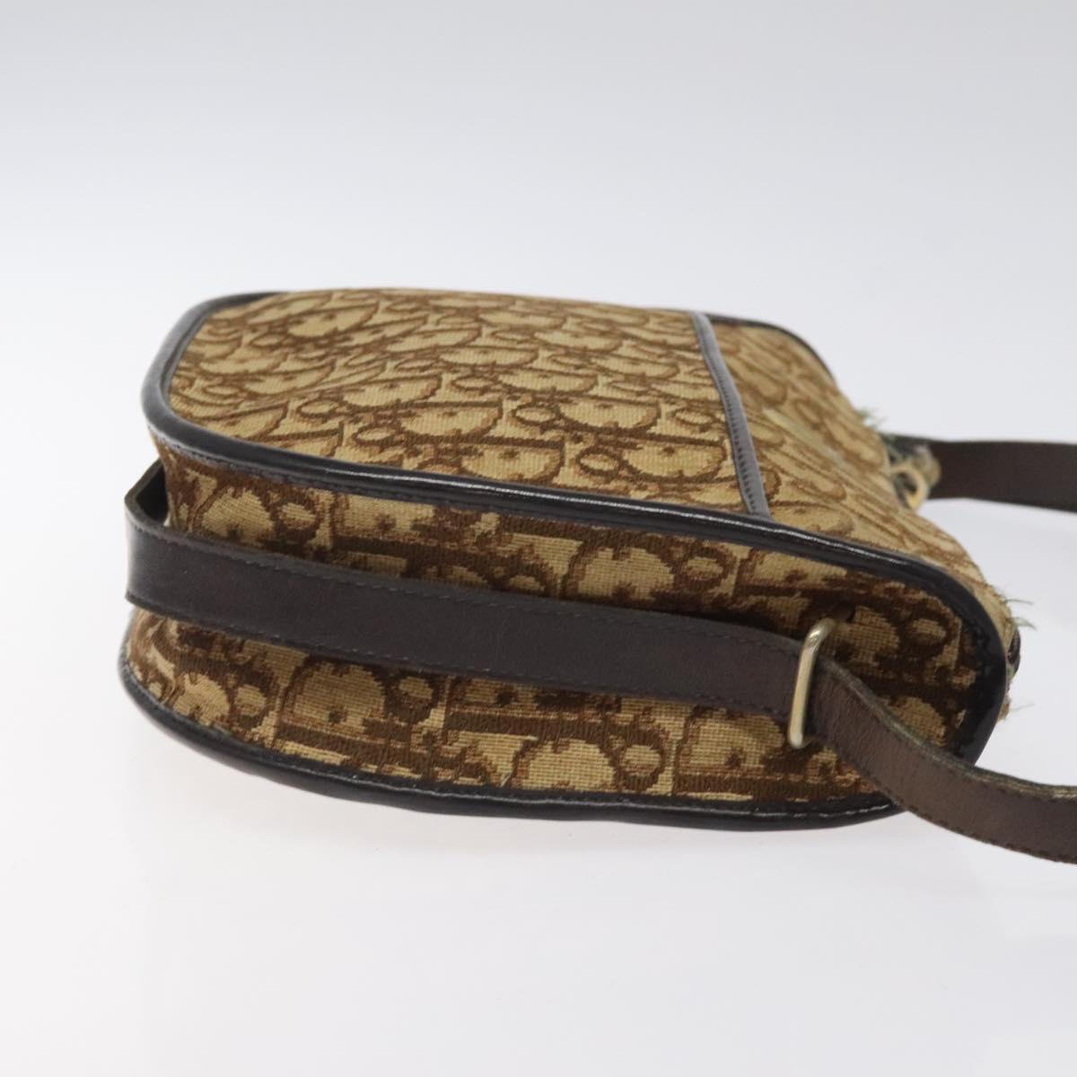 Christian Dior Trotter Canvas Shoulder Bag Brown Gold Auth 123107
