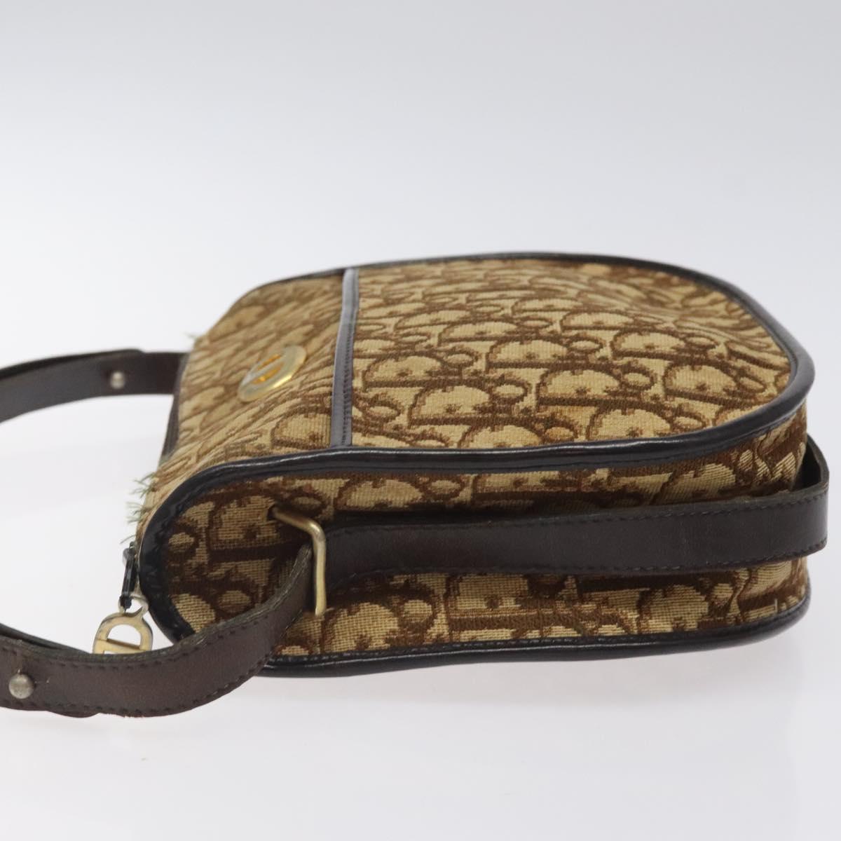 Christian Dior Trotter Canvas Shoulder Bag Brown Gold Auth 123107