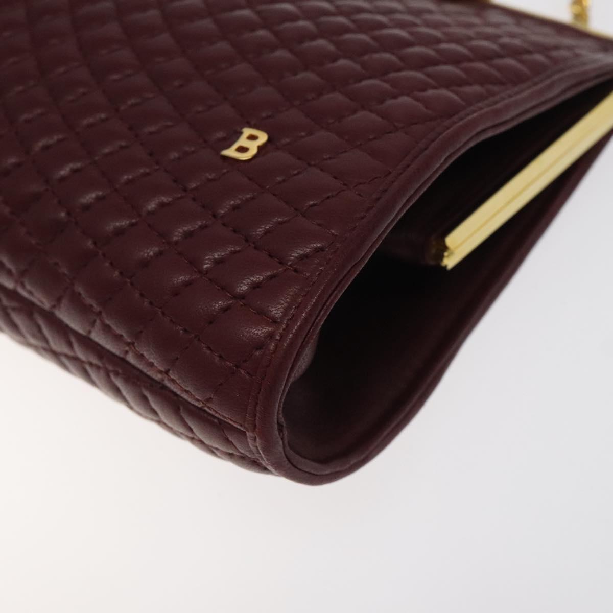 BALLY Quilted Chain Shoulder Bag Leather Bordeaux Gold Auth 123134