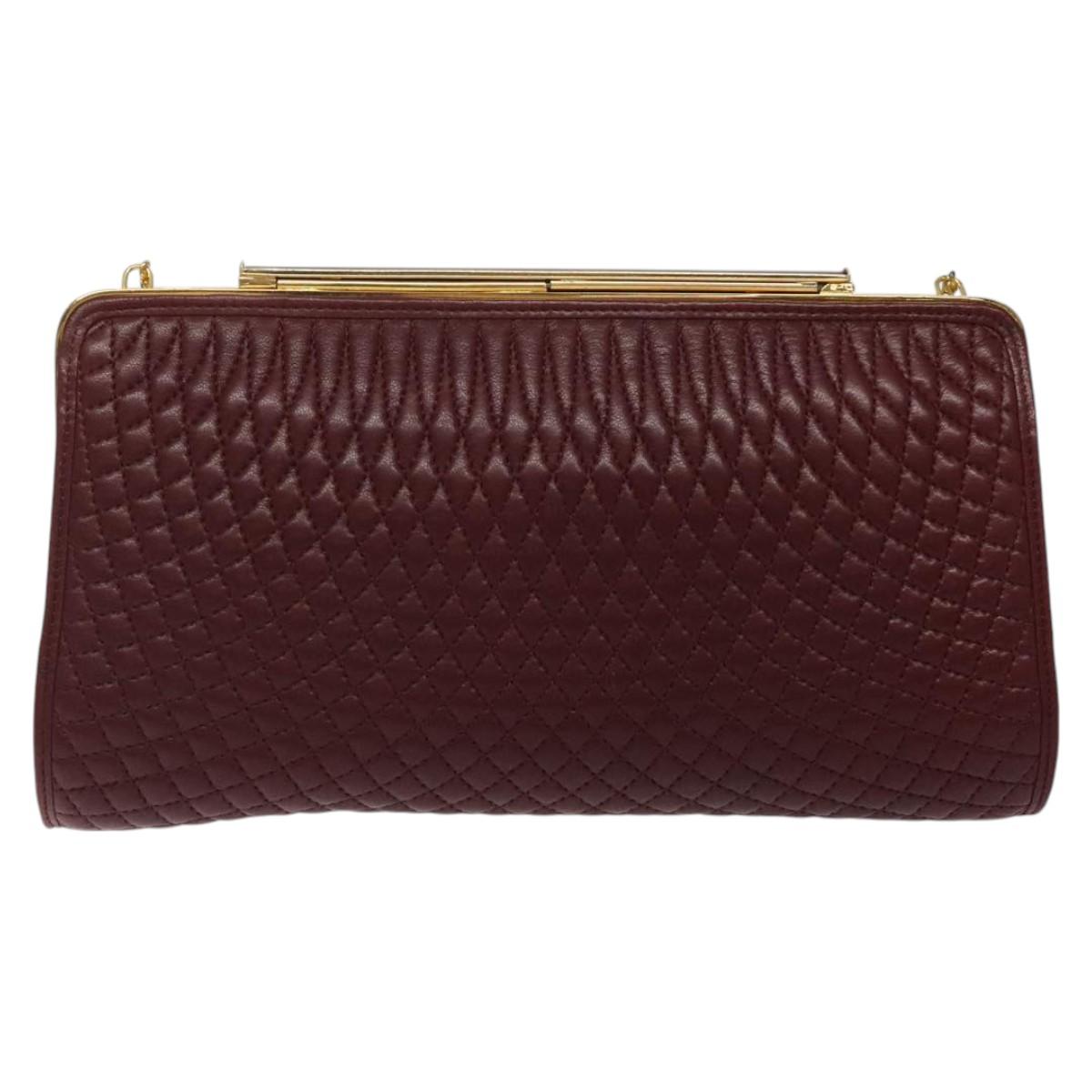 BALLY Quilted Chain Shoulder Bag Leather Bordeaux Gold Auth 123134