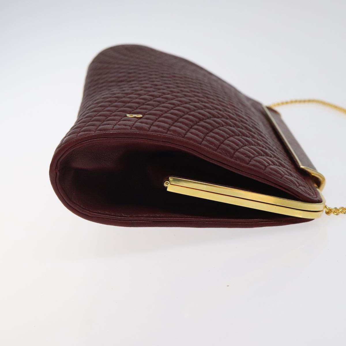 BALLY Quilted Chain Shoulder Bag Leather Bordeaux Gold Auth 123134