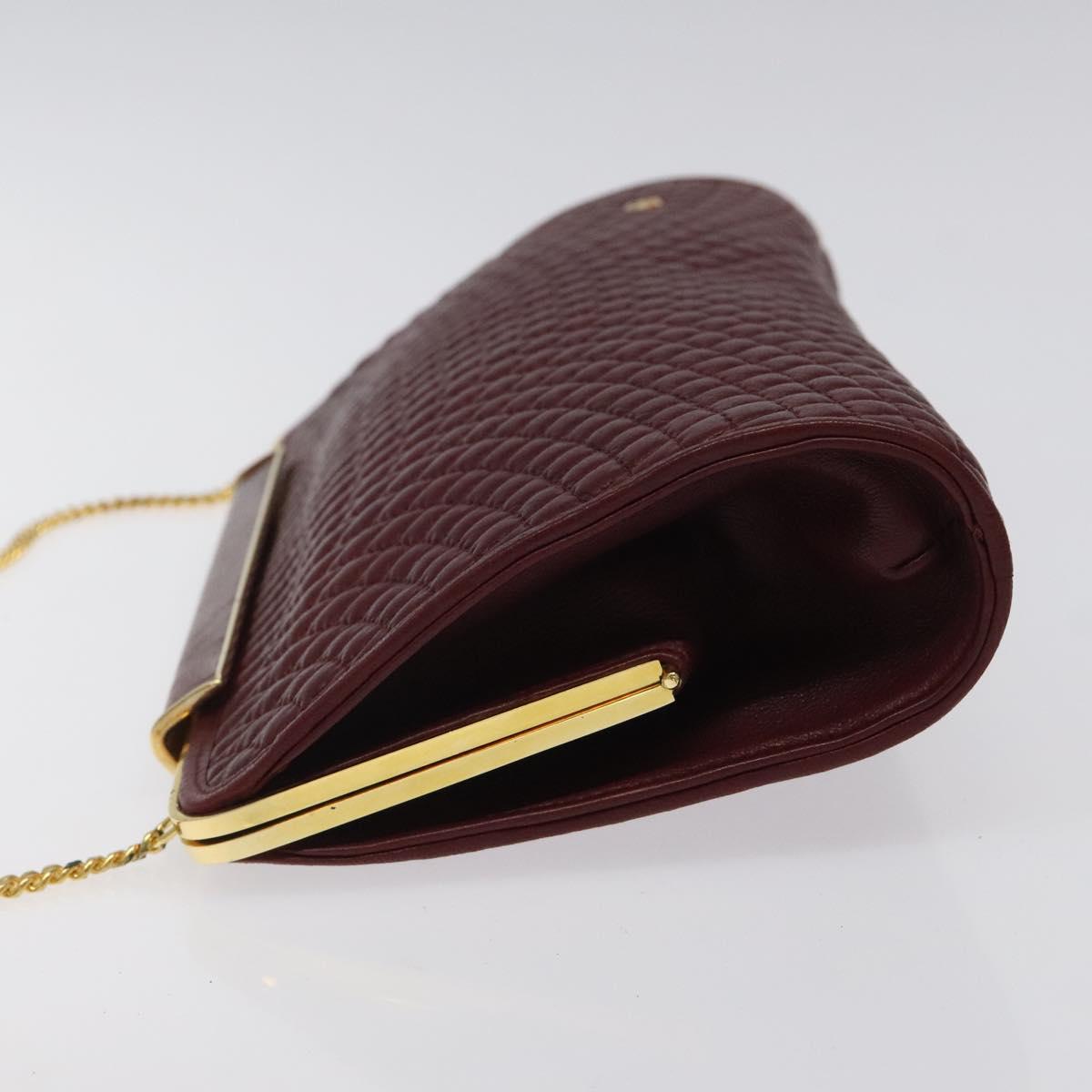 BALLY Quilted Chain Shoulder Bag Leather Bordeaux Gold Auth 123134