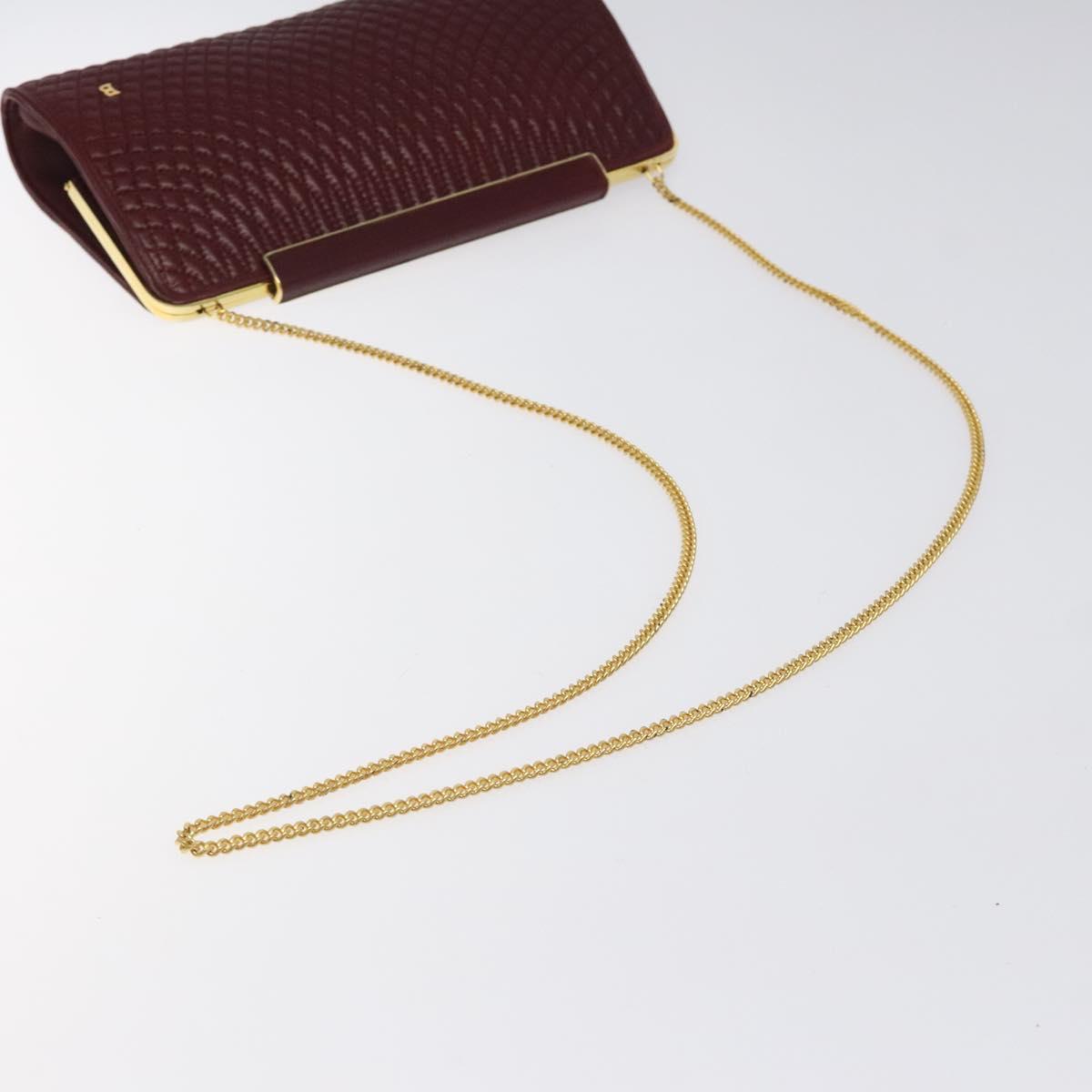 BALLY Quilted Chain Shoulder Bag Leather Bordeaux Gold Auth 123134
