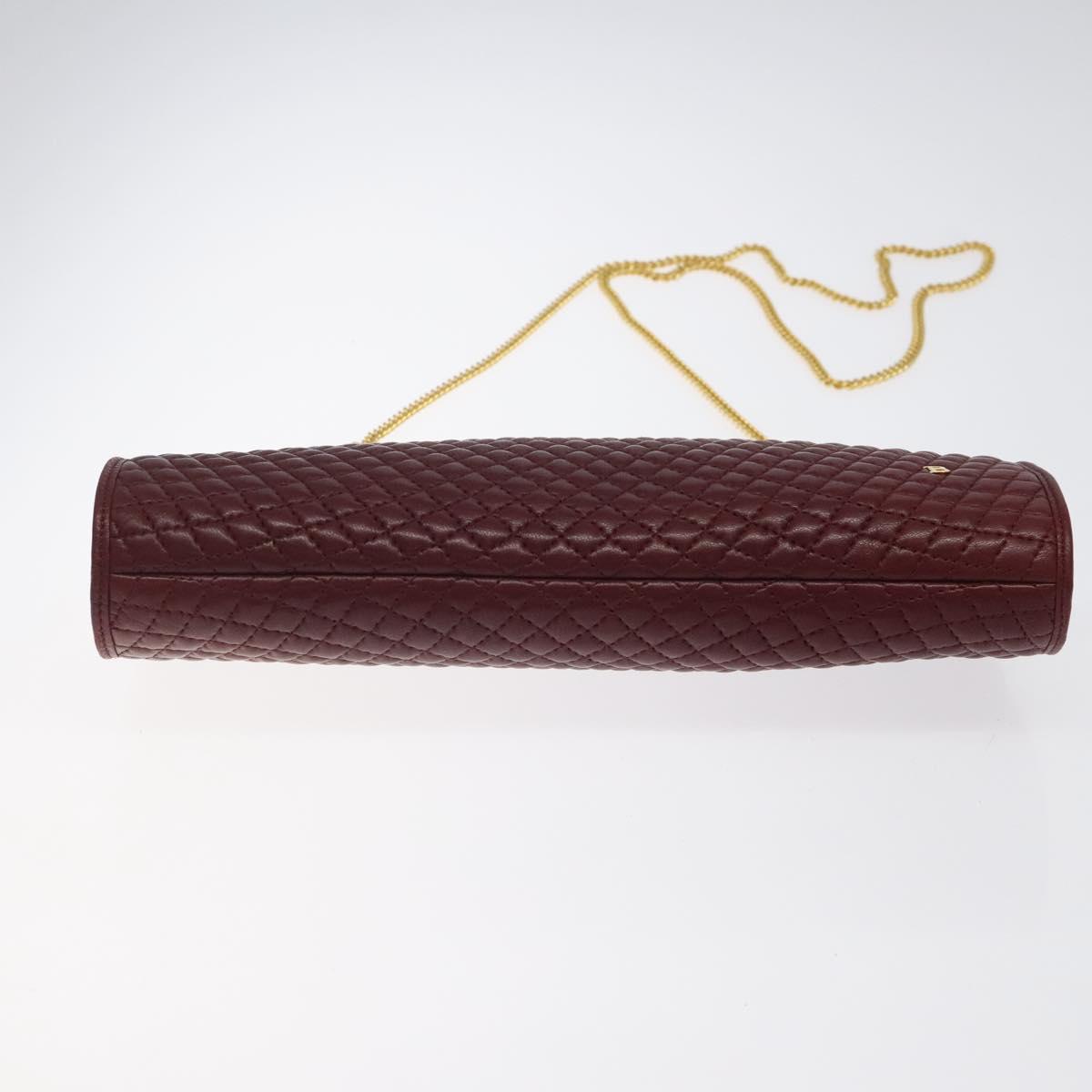BALLY Quilted Chain Shoulder Bag Leather Bordeaux Gold Auth 123134