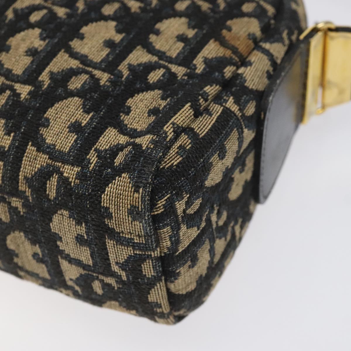 Christian Dior Trotter Canvas Shoulder Bag Navy Gold Auth 123142