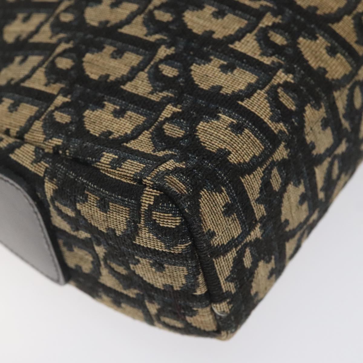 Christian Dior Trotter Canvas Shoulder Bag Navy Gold Auth 123142