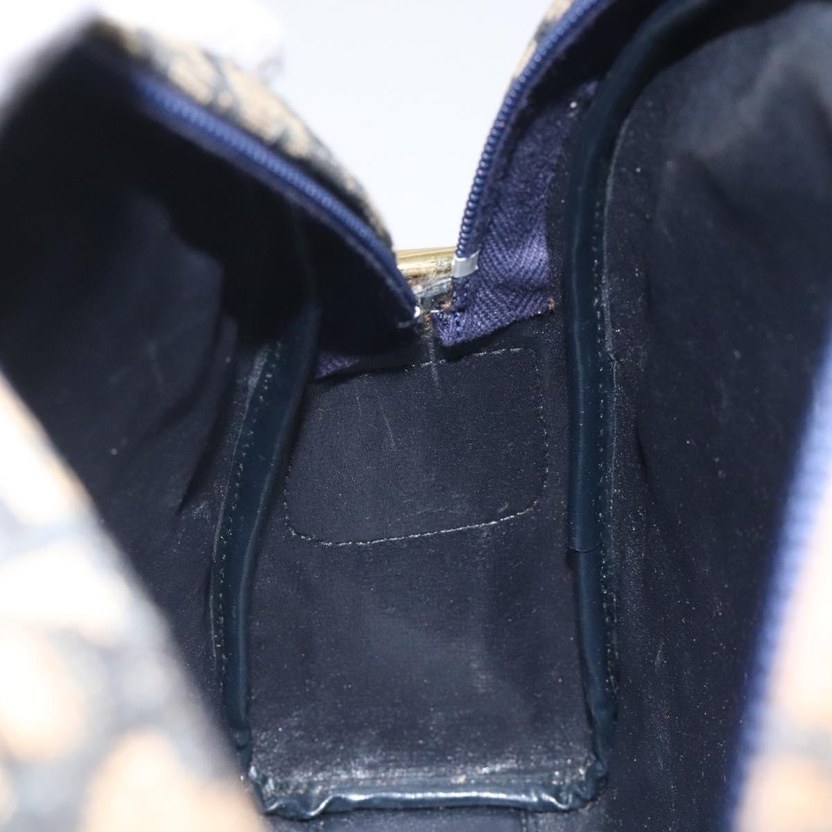 Christian Dior Trotter Canvas Shoulder Bag Navy Gold Auth 123142