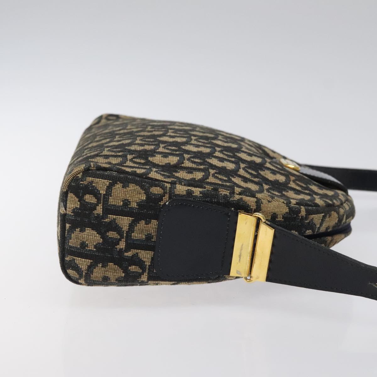 Christian Dior Trotter Canvas Shoulder Bag Navy Gold Auth 123142