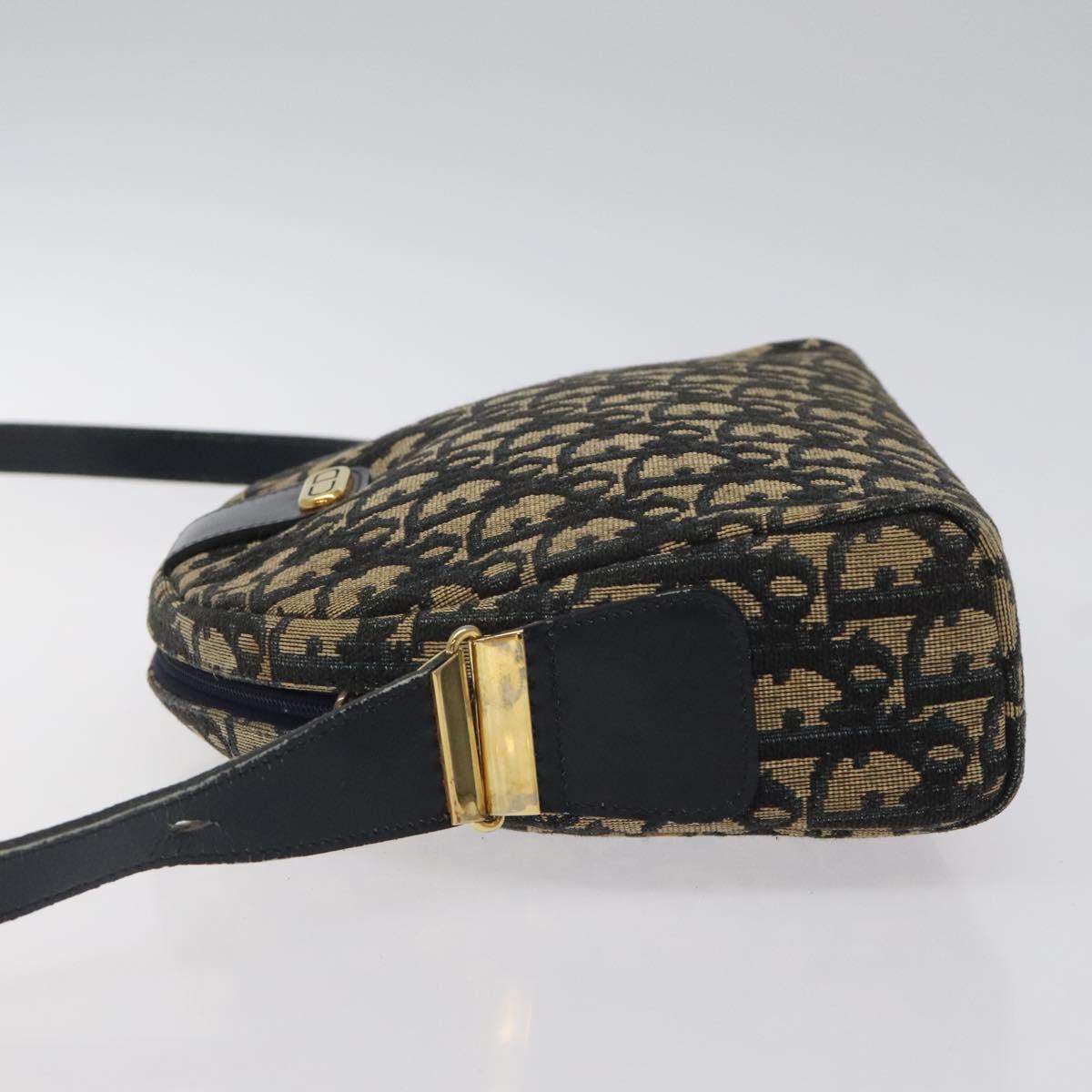 Christian Dior Trotter Canvas Shoulder Bag Navy Gold Auth 123142