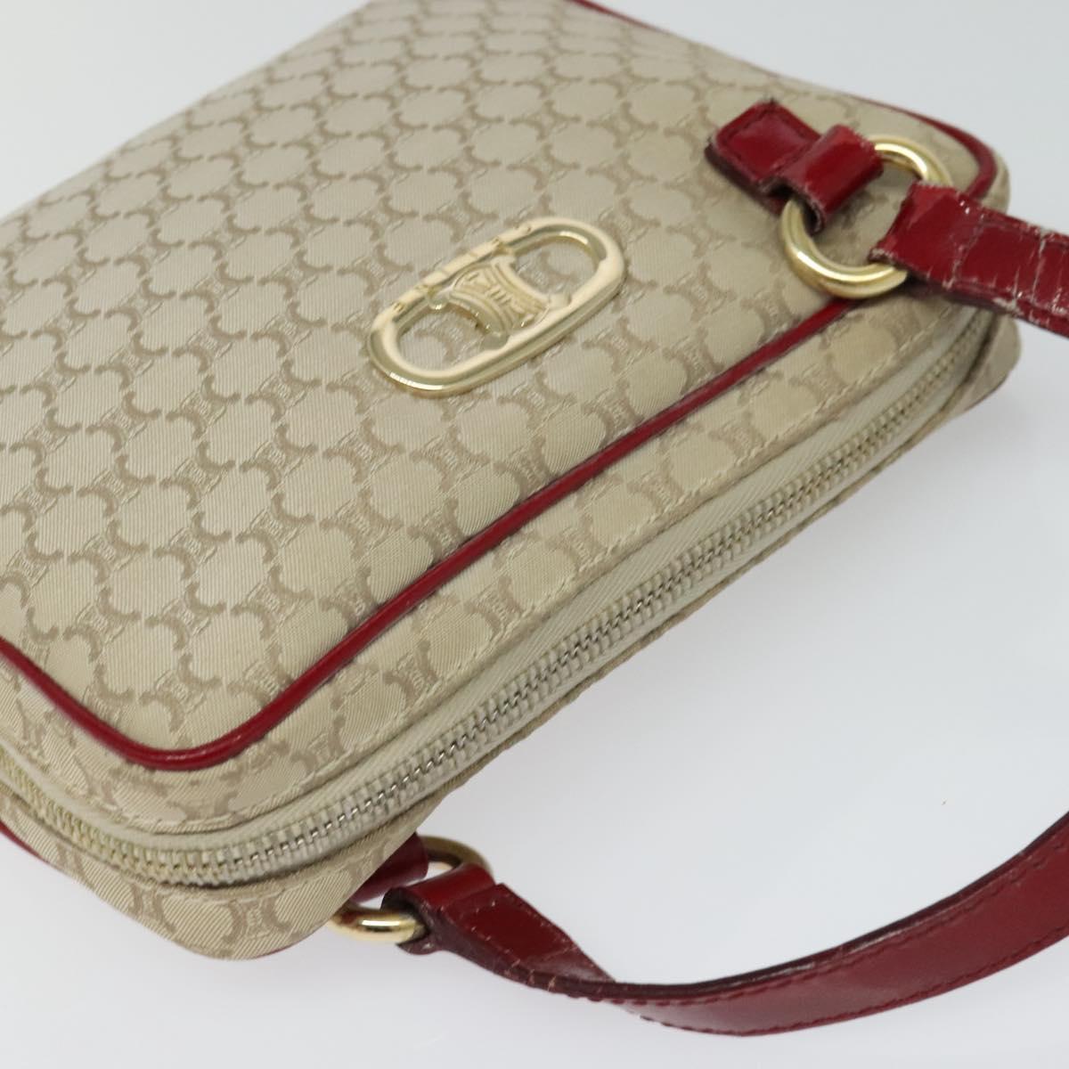 CELINE Macadam Canvas Shoulder Bag Beige Gold Auth 123145