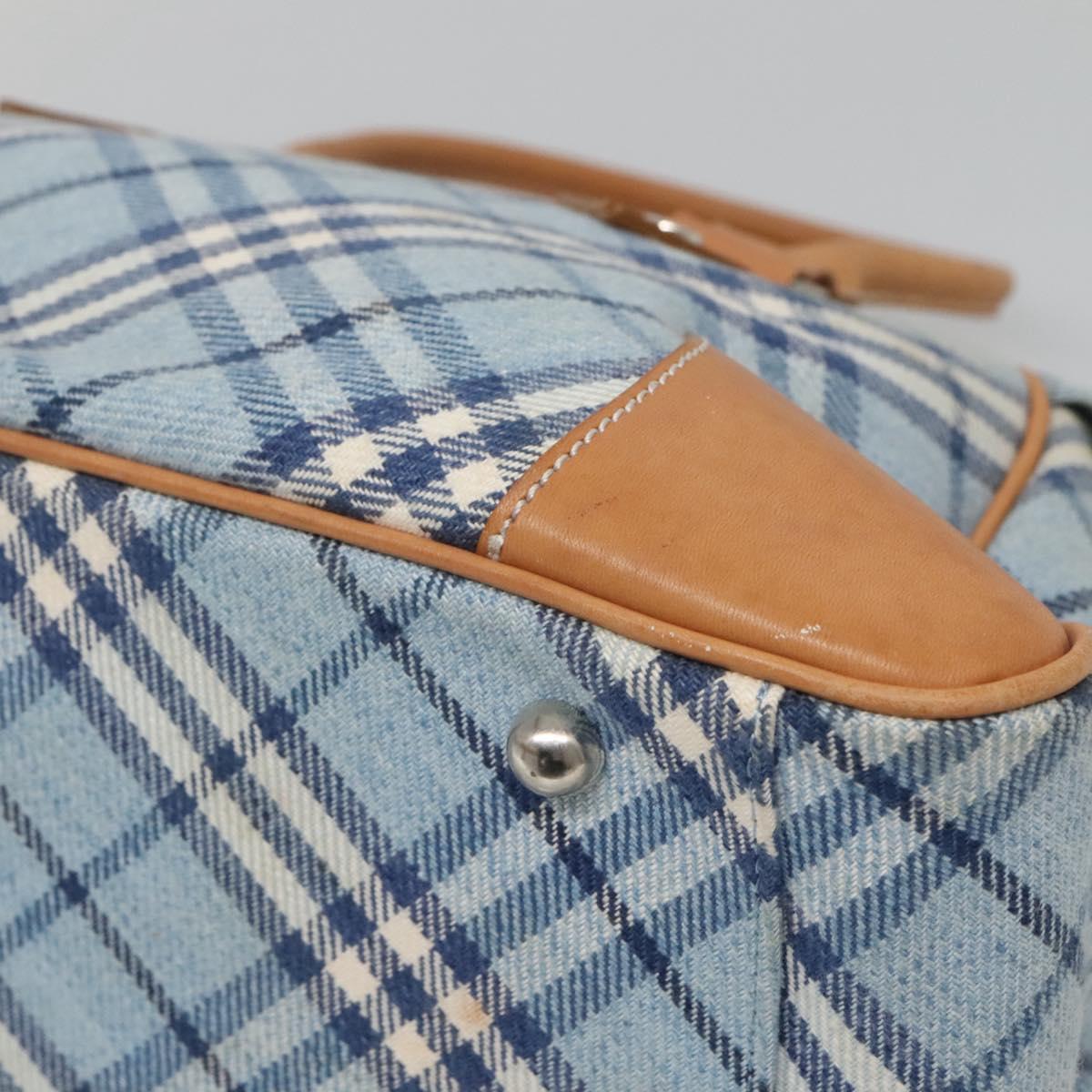 BURBERRY Nova Check Blue Label Hand Bag Wool Light Blue Silver Auth 123149