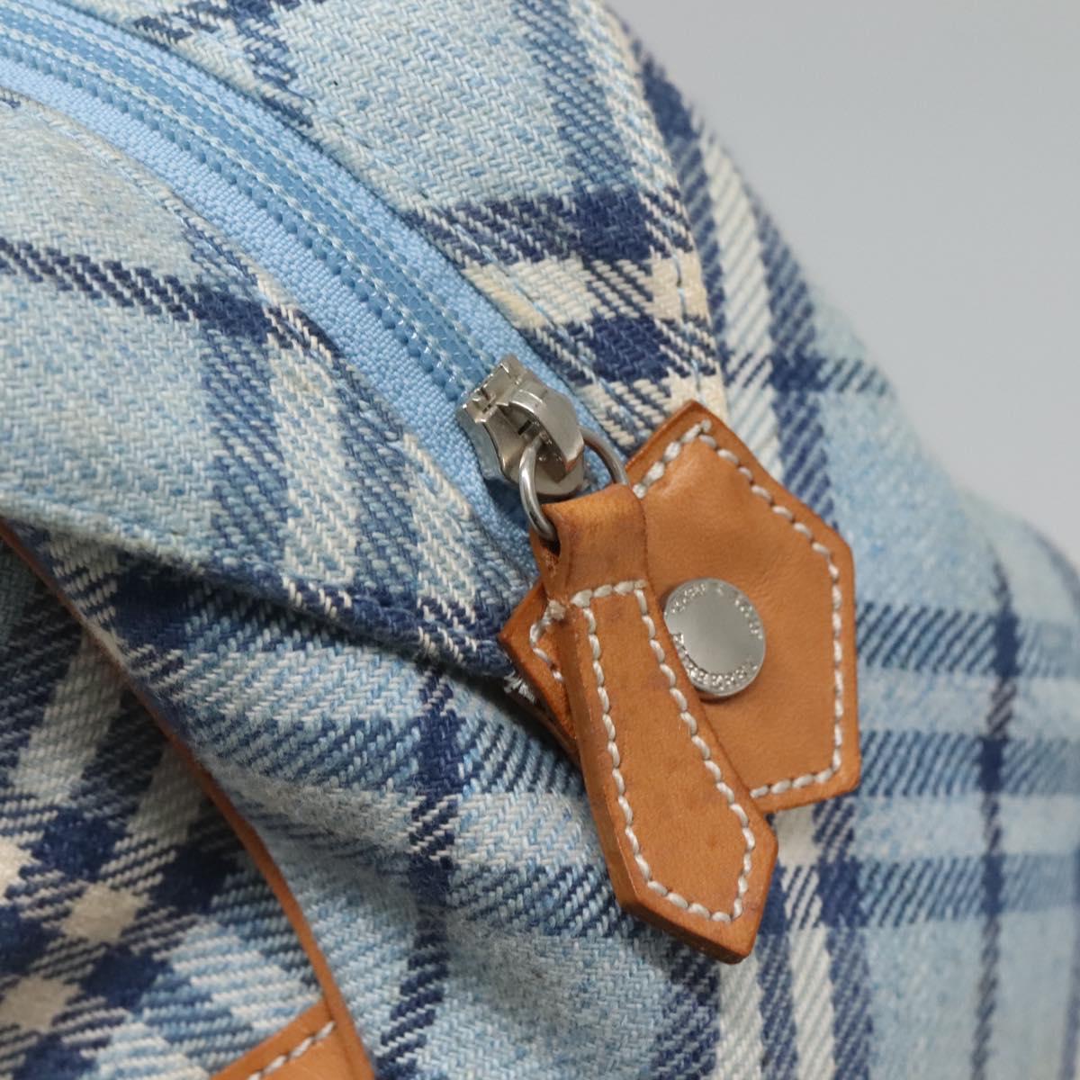 BURBERRY Nova Check Blue Label Hand Bag Wool Light Blue Silver Auth 123149
