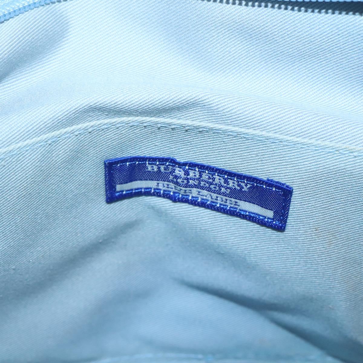 BURBERRY Nova Check Blue Label Hand Bag Wool Light Blue Silver Auth 123149