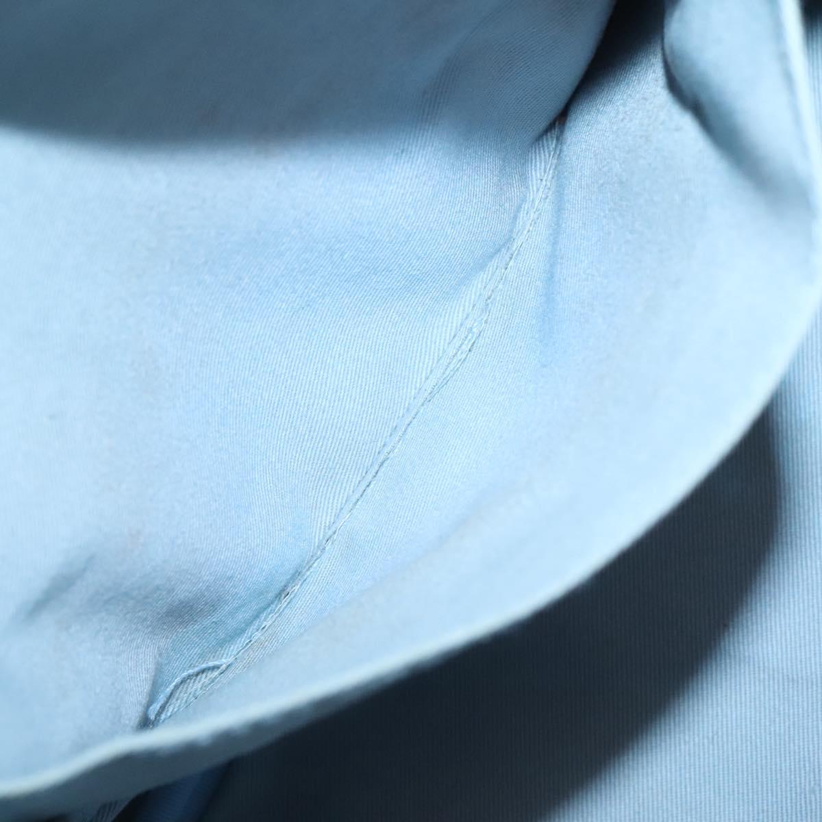 BURBERRY Nova Check Blue Label Hand Bag Wool Light Blue Silver Auth 123149