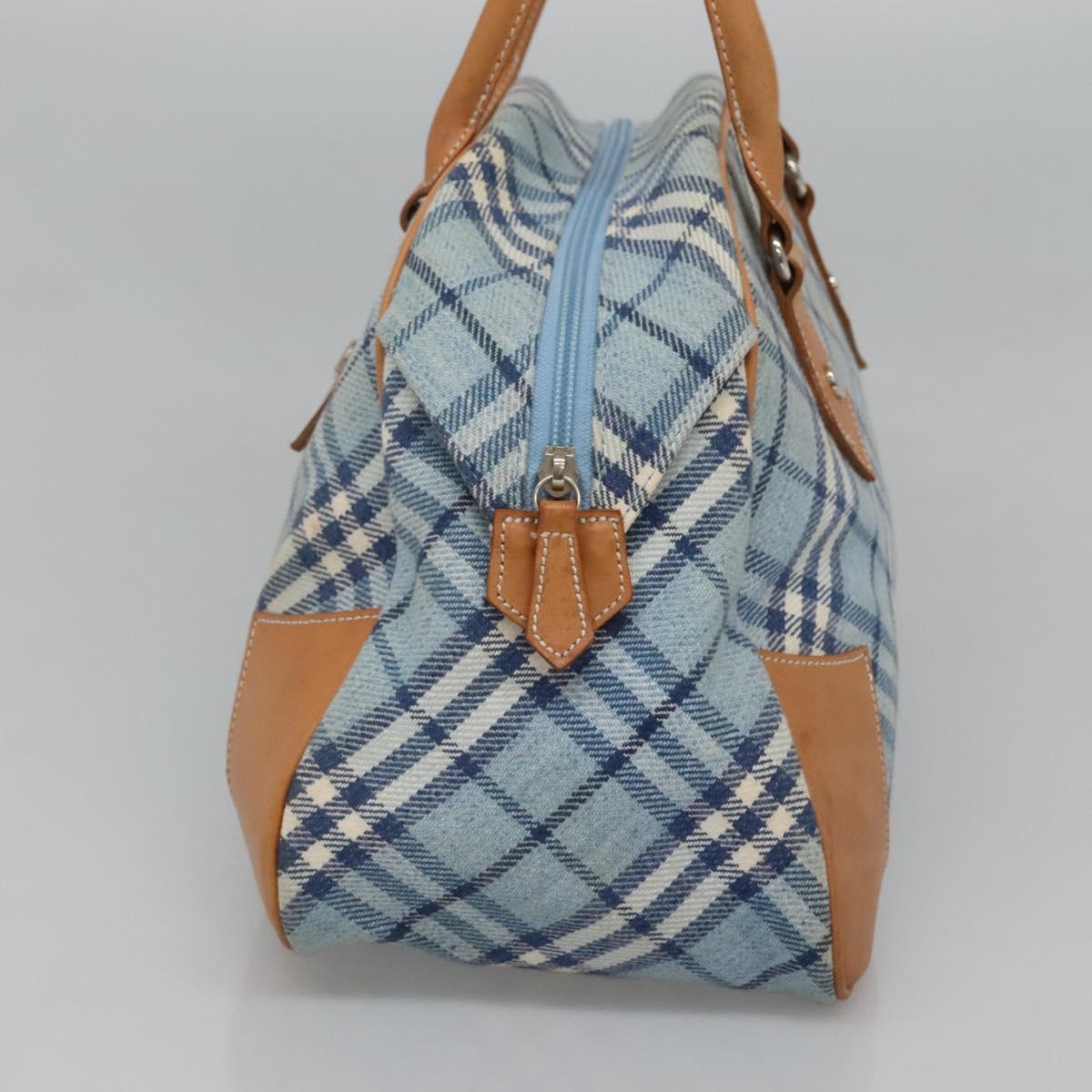 BURBERRY Nova Check Blue Label Hand Bag Wool Light Blue Silver Auth 123149