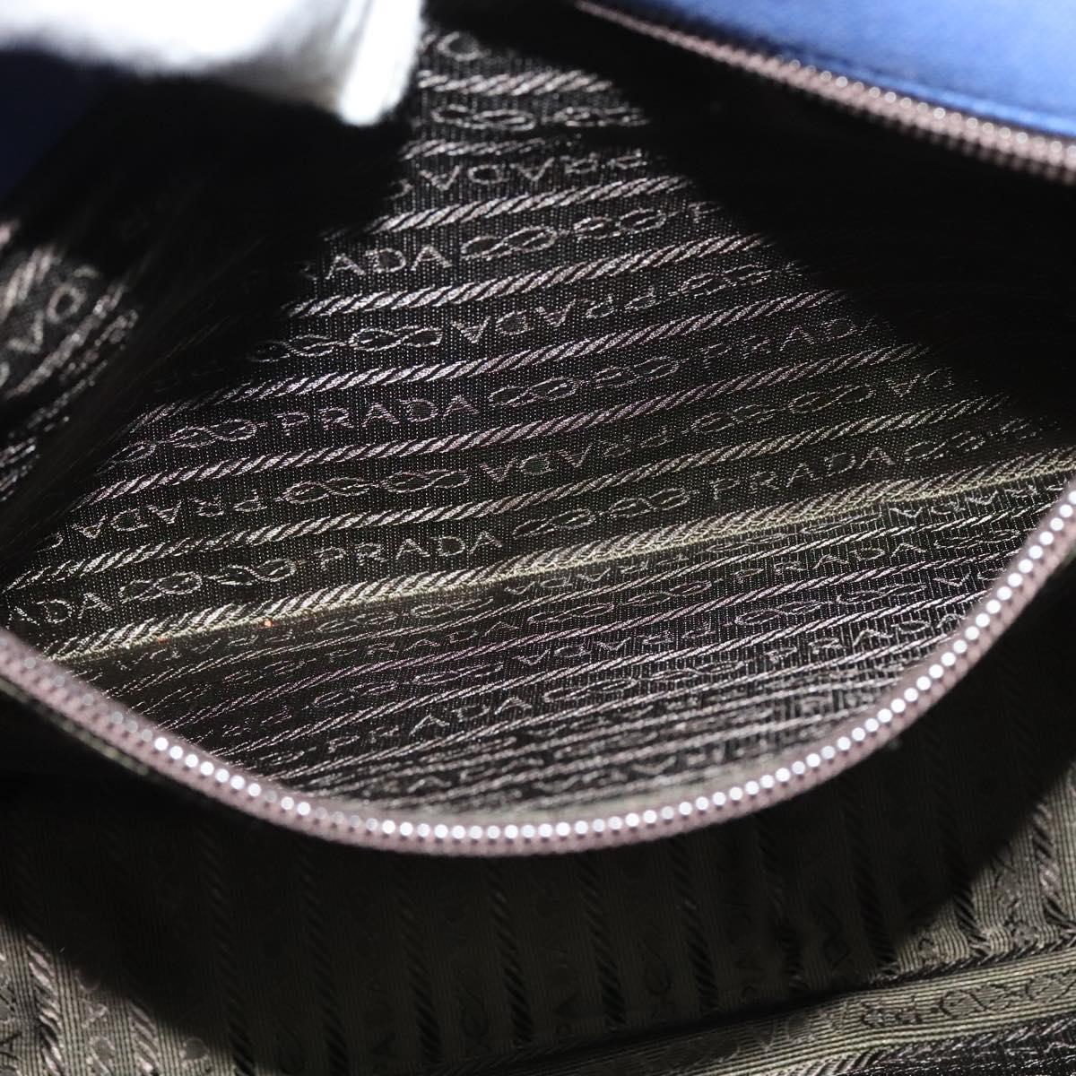 PRADA Shoulder Bag Canvas Blue Silver Auth 123152