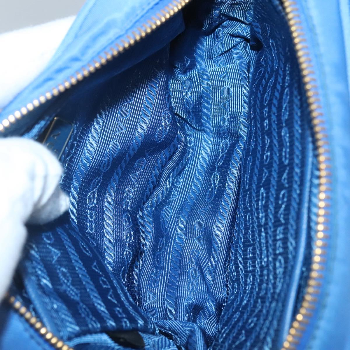 PRADA Shoulder Bag Nylon Turquoise Blue Gold Auth 123153