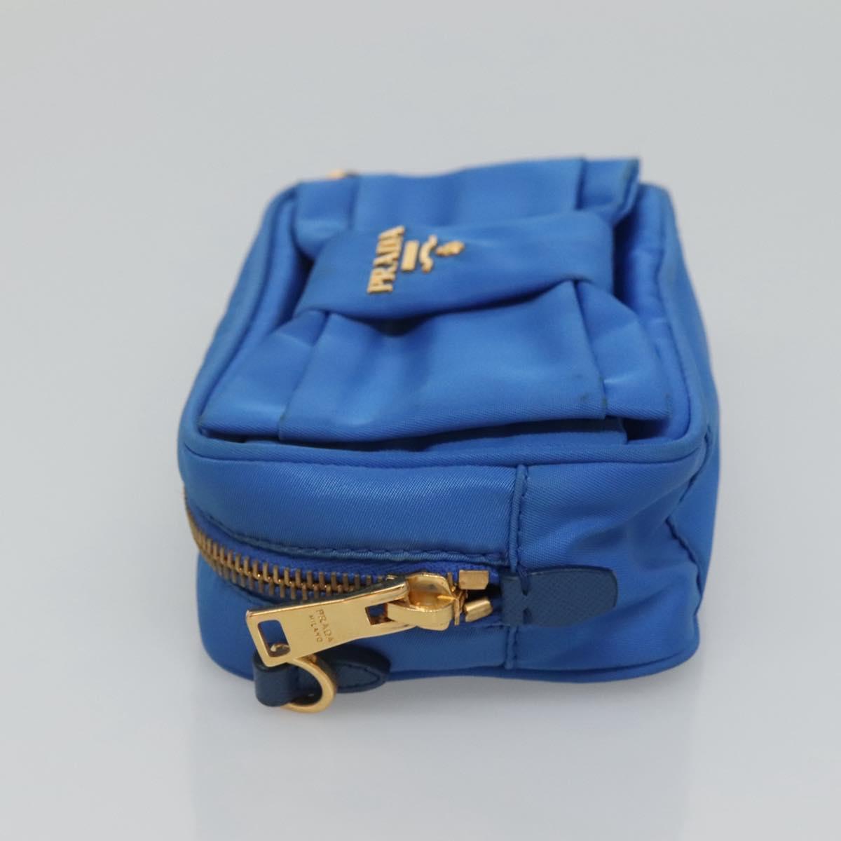 PRADA Shoulder Bag Nylon Turquoise Blue Gold Auth 123153