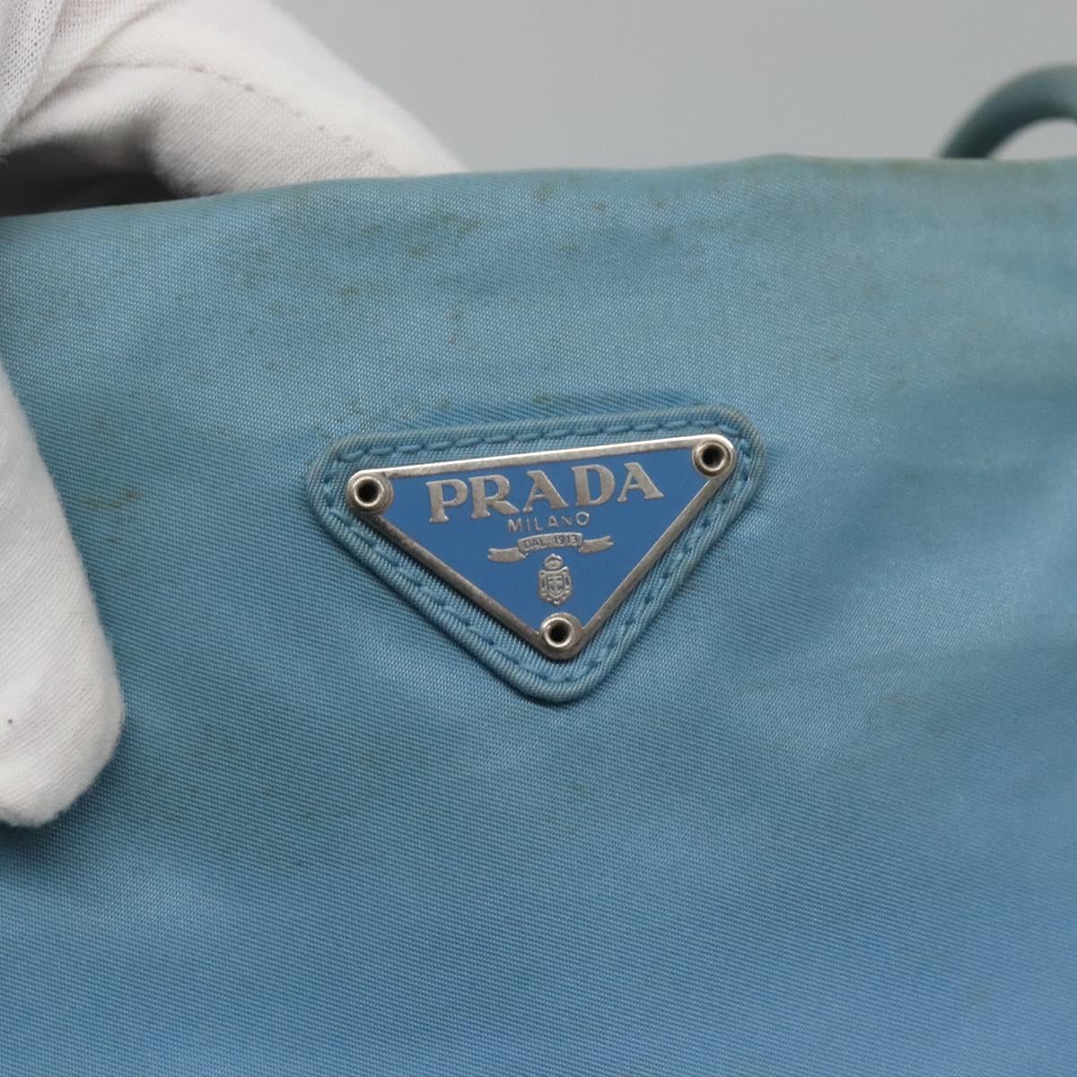 PRADA Tote Bag Nylon Light Blue Silver Auth 123154