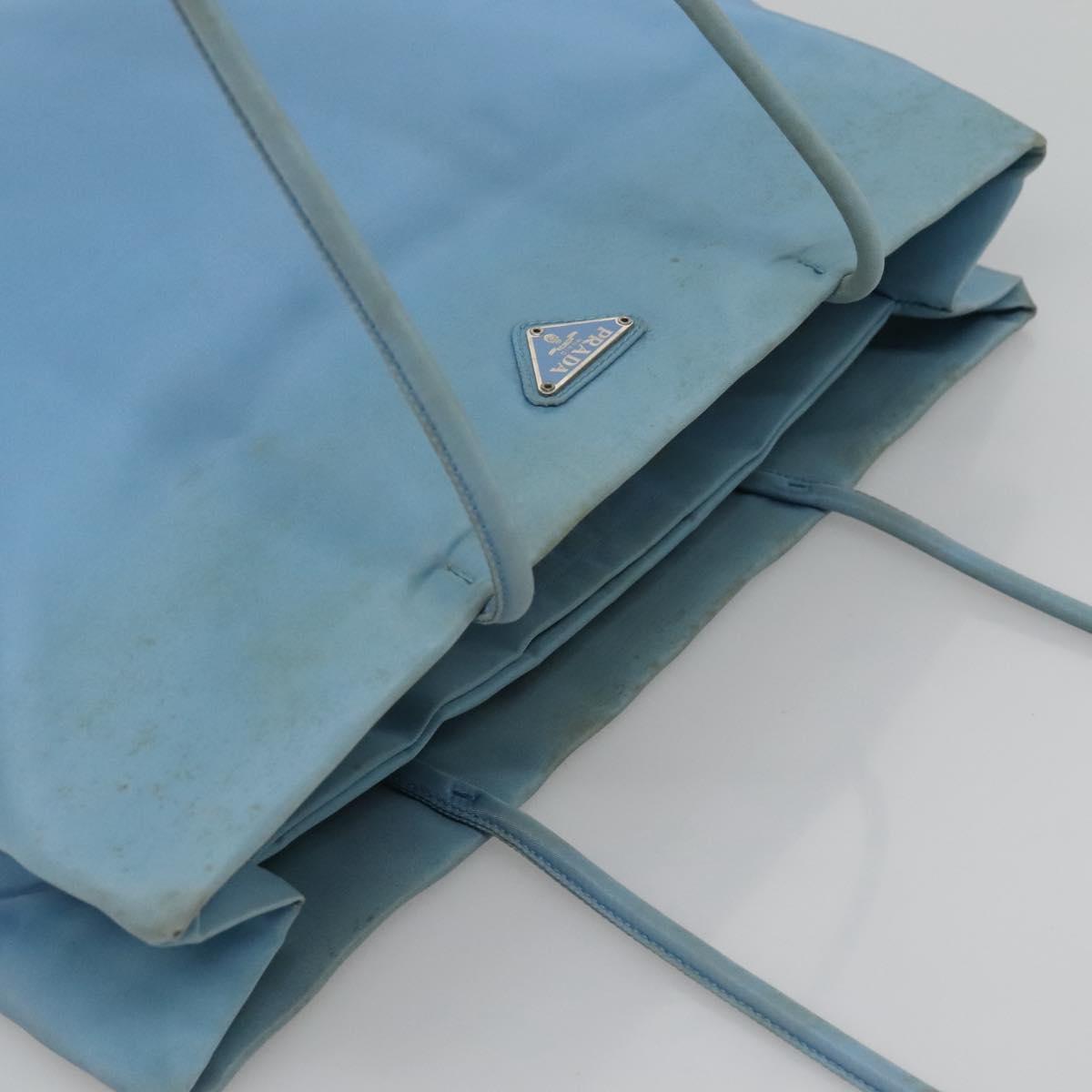 PRADA Tote Bag Nylon Light Blue Silver Auth 123154