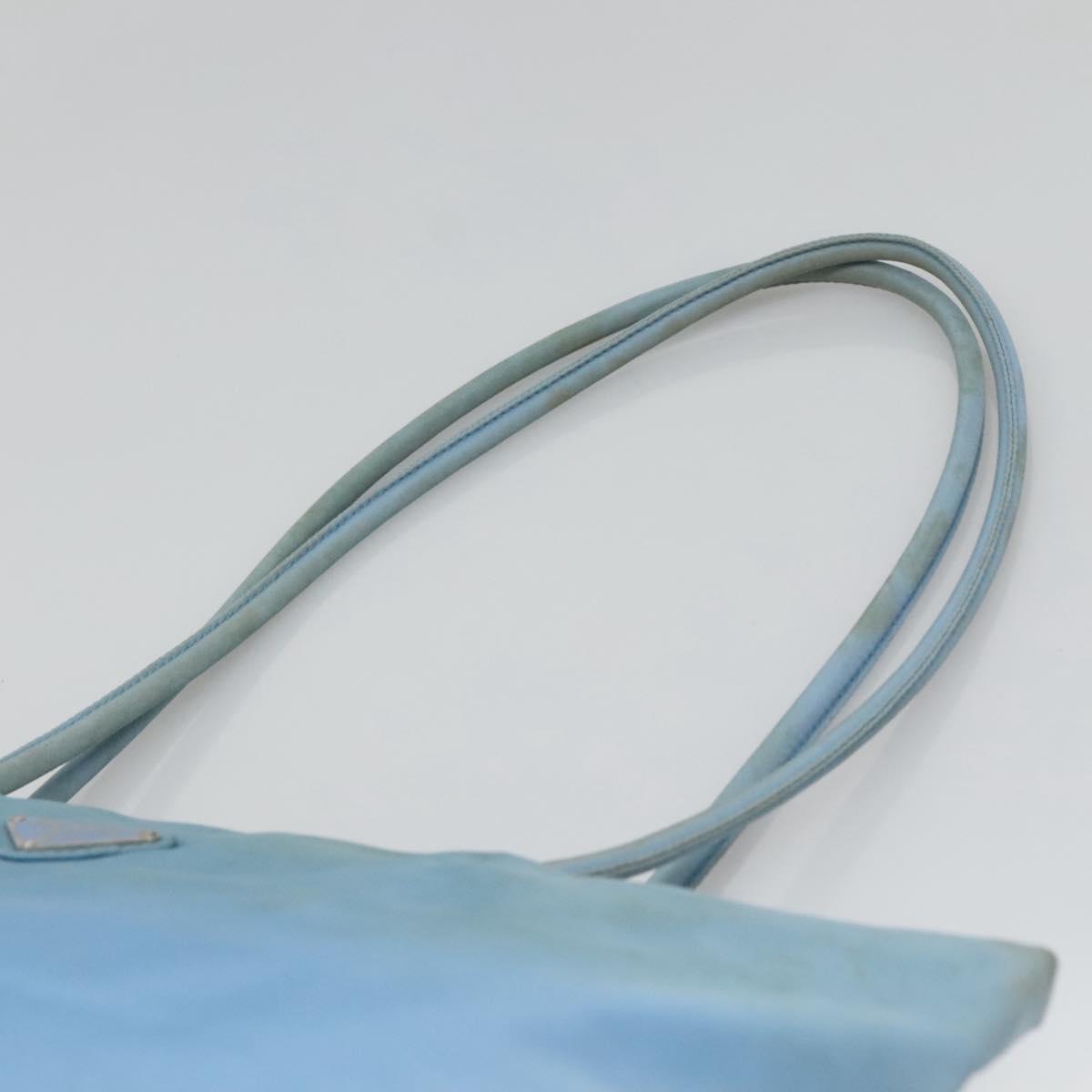 PRADA Tote Bag Nylon Light Blue Silver Auth 123154