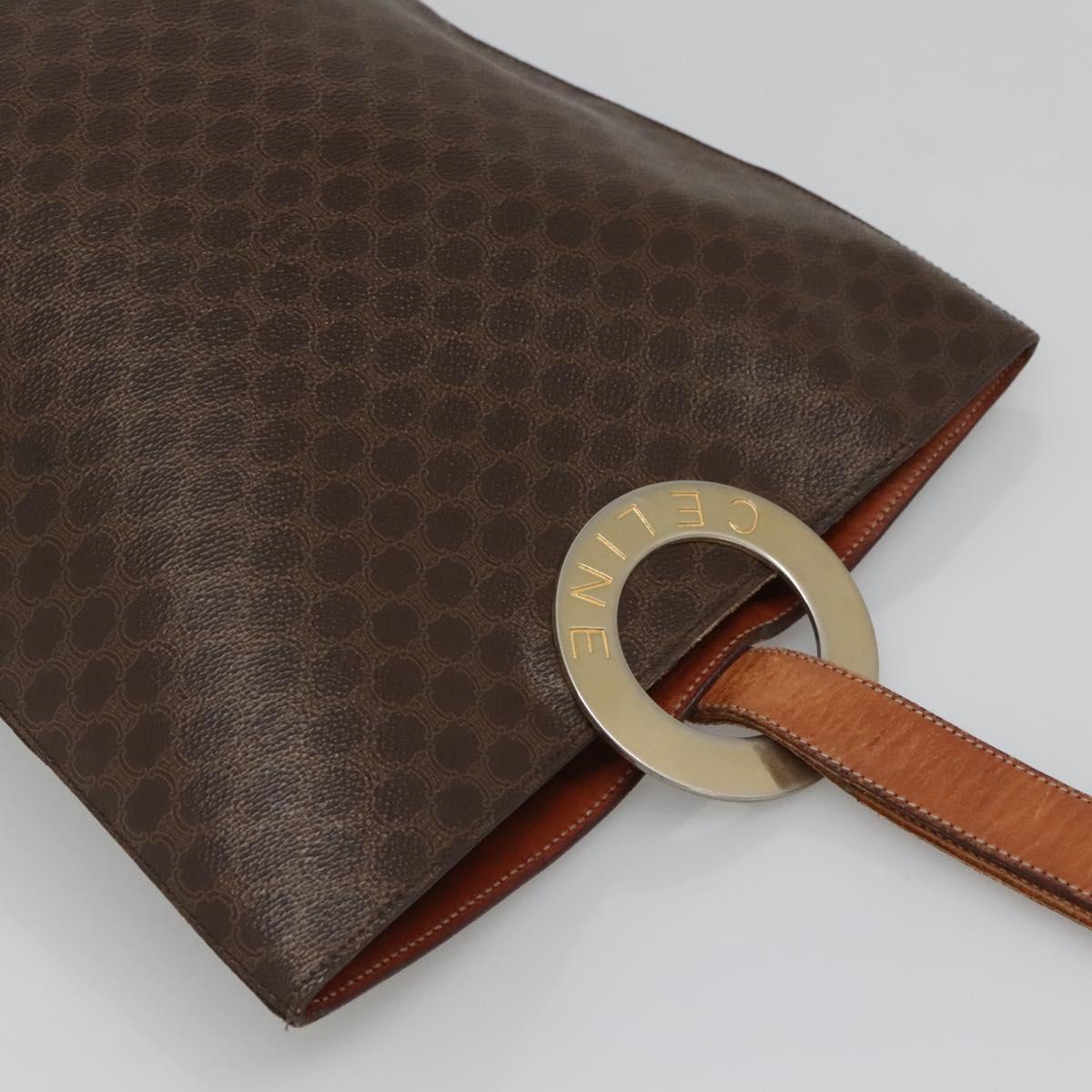 CELINE Macadam Canvas Shoulder Bag PVC Leather Brown Gold Auth 123185