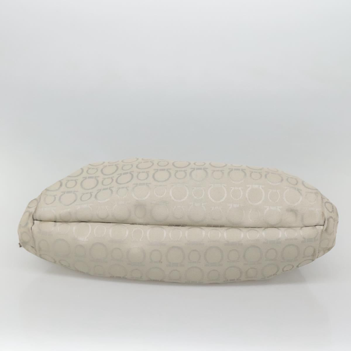 Salvatore Ferragamo Gancini Hand Bag Canvas Leather Beige Silver Auth 123187