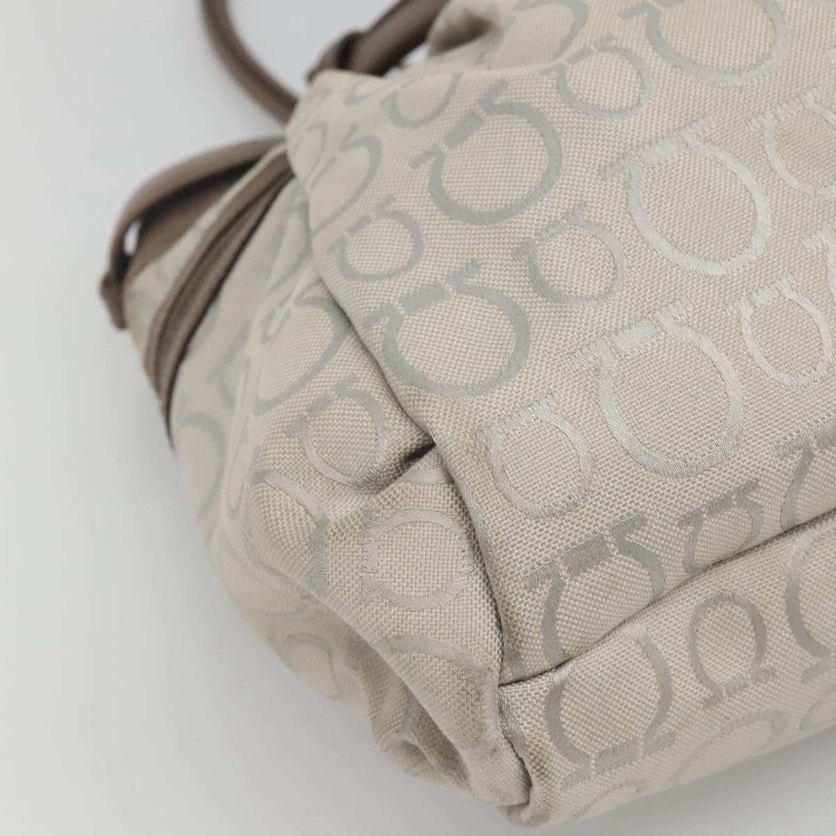 Salvatore Ferragamo Gancini Hand Bag Canvas Leather Beige Silver Auth 123187
