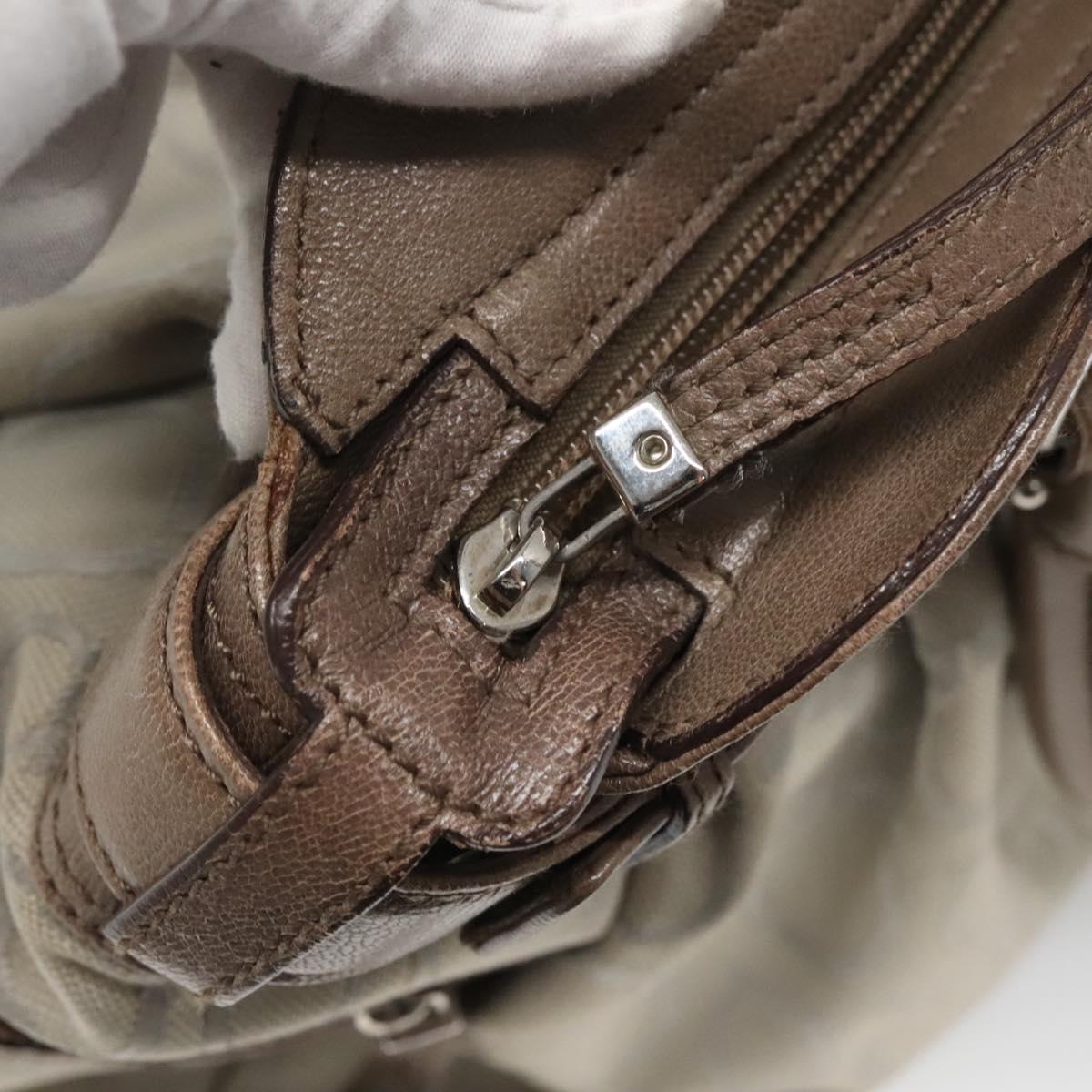 Salvatore Ferragamo Gancini Hand Bag Canvas Leather Beige Silver Auth 123187