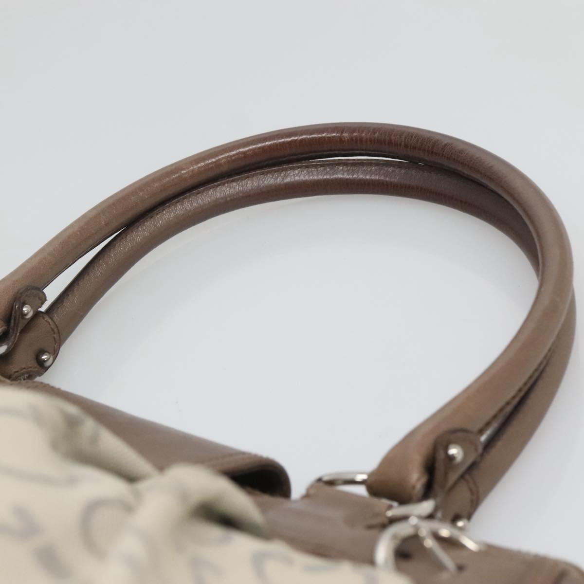 Salvatore Ferragamo Gancini Hand Bag Canvas Leather Beige Silver Auth 123187