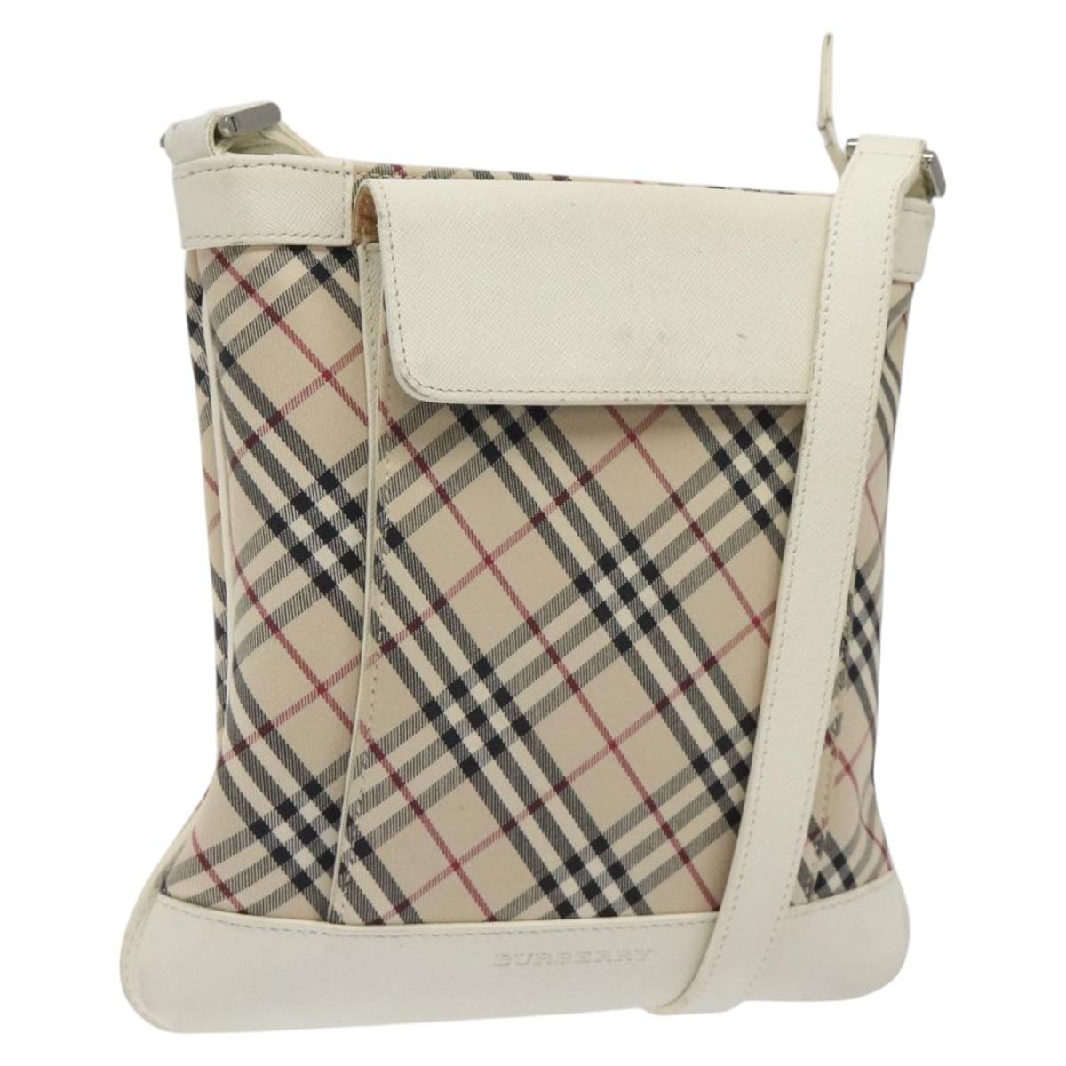 BURBERRY Nova Check Shoulder Bag Canvas Beige Silver Auth 123191