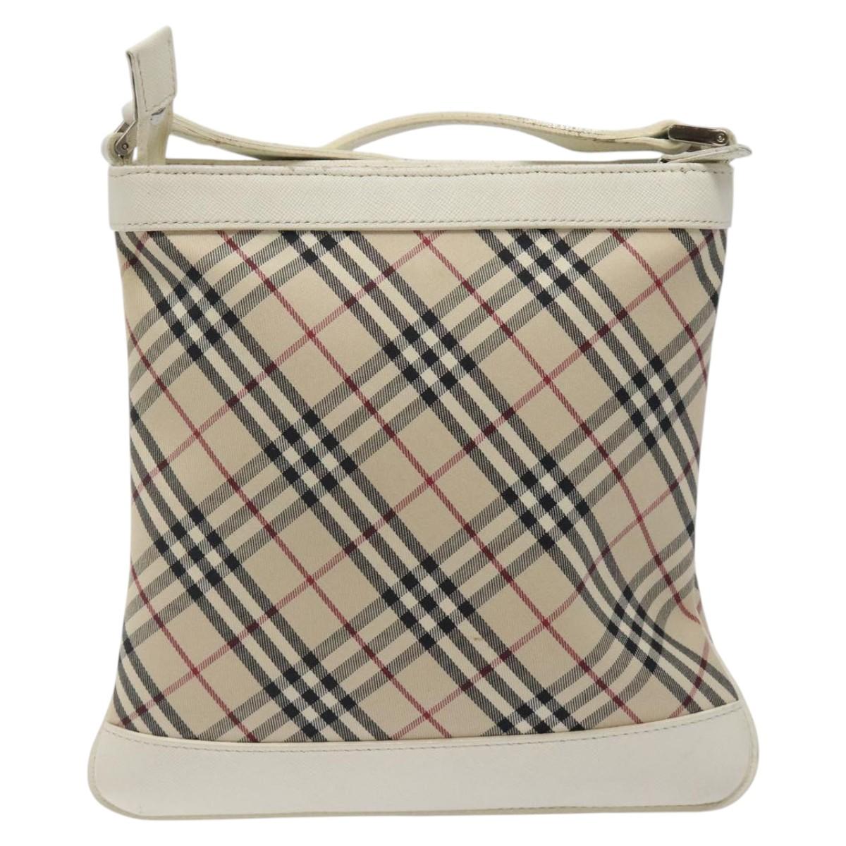 BURBERRY Nova Check Shoulder Bag Canvas Beige Silver Auth 123191