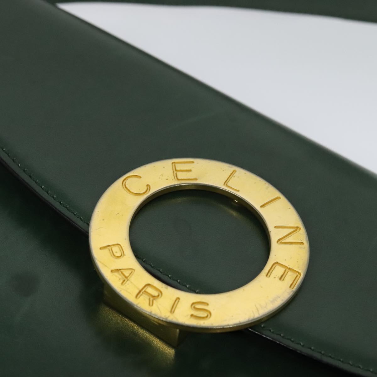 CELINE Shoulder Bag Leather Green Gold Auth 123217