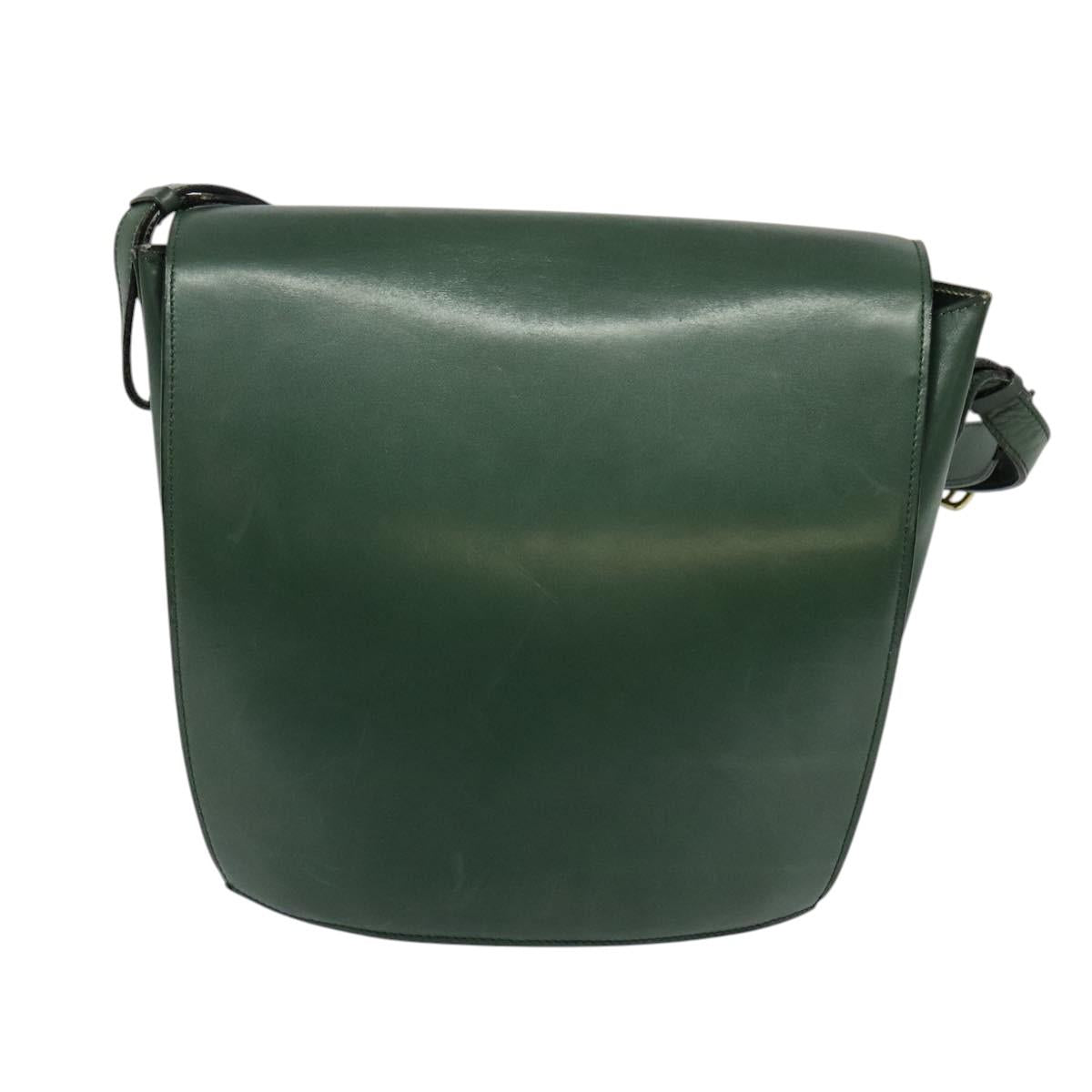 CELINE Shoulder Bag Leather Green Gold Auth 123217
