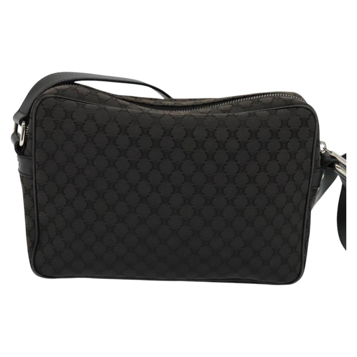 CELINE Macadam Canvas Shoulder Bag Black Silver Auth 123220