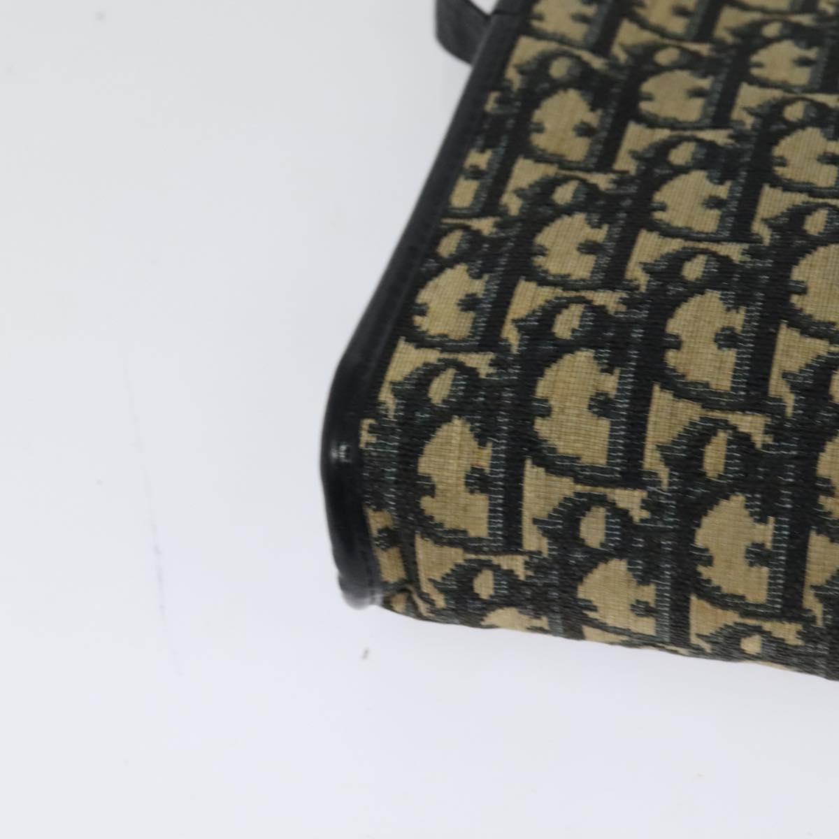 Christian Dior Trotter Canvas Shoulder Bag Navy Gold Auth 123224