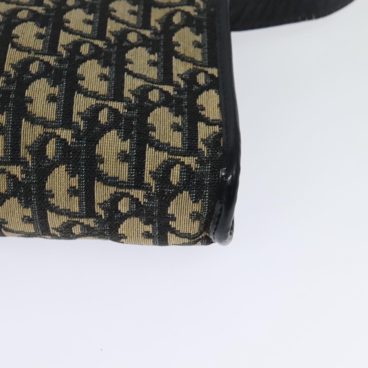 Christian Dior Trotter Canvas Shoulder Bag Navy Gold Auth 123224