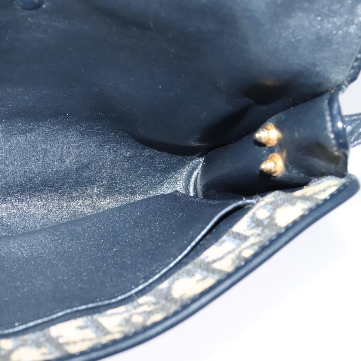 Christian Dior Trotter Canvas Shoulder Bag Navy Gold Auth 123224