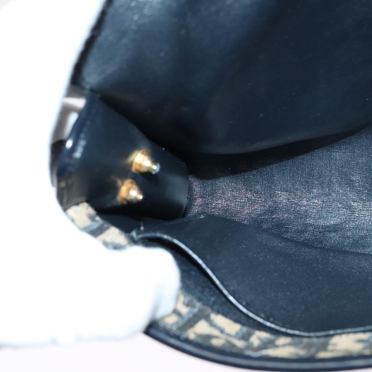 Christian Dior Trotter Canvas Shoulder Bag Navy Gold Auth 123224