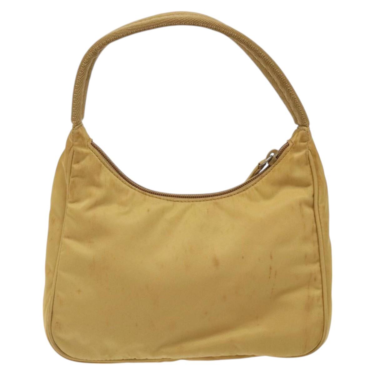 PRADA Hand Bag Nylon Beige Auth 123259