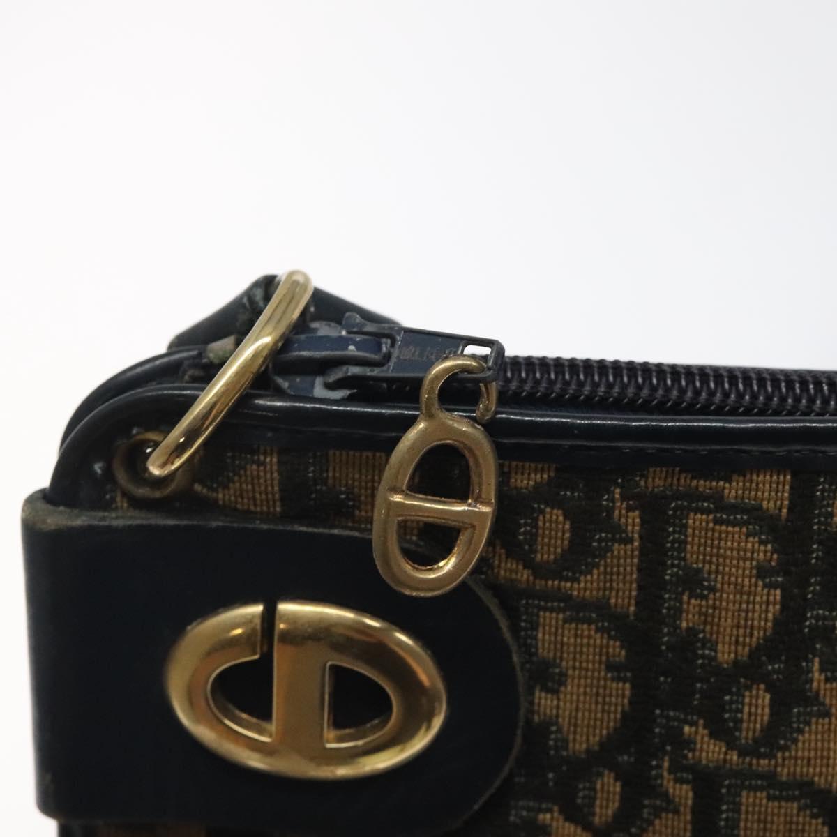 Christian Dior Trotter Canvas Shoulder Bag Navy Gold Auth 123286