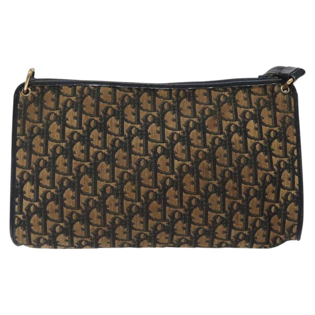 Christian Dior Trotter Canvas Shoulder Bag Navy Gold Auth 123286