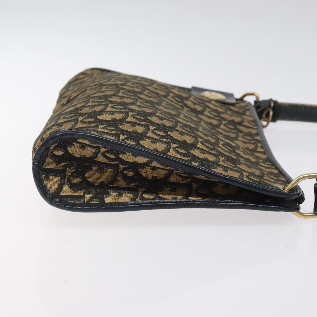 Christian Dior Trotter Canvas Shoulder Bag Navy Gold Auth 123286