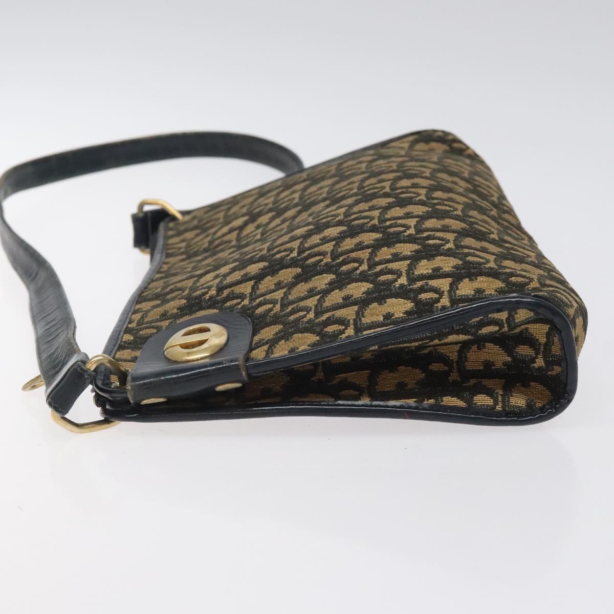 Christian Dior Trotter Canvas Shoulder Bag Navy Gold Auth 123286