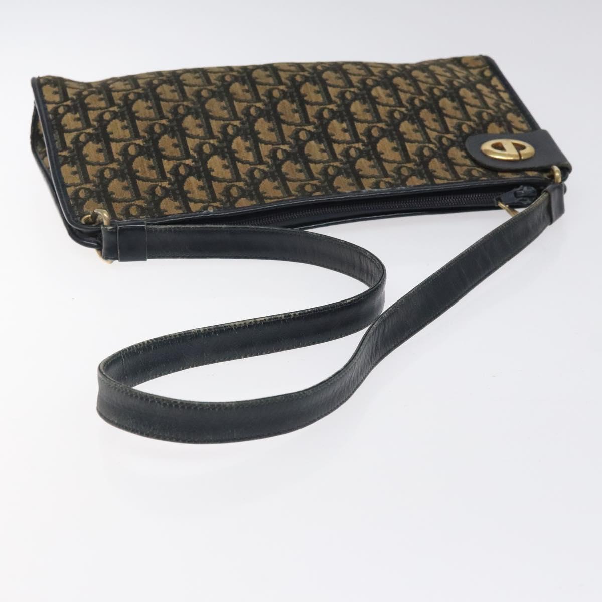 Christian Dior Trotter Canvas Shoulder Bag Navy Gold Auth 123286