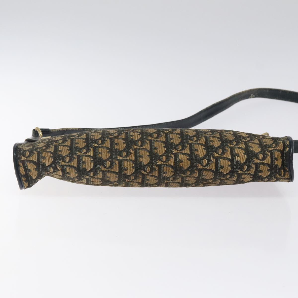 Christian Dior Trotter Canvas Shoulder Bag Navy Gold Auth 123286